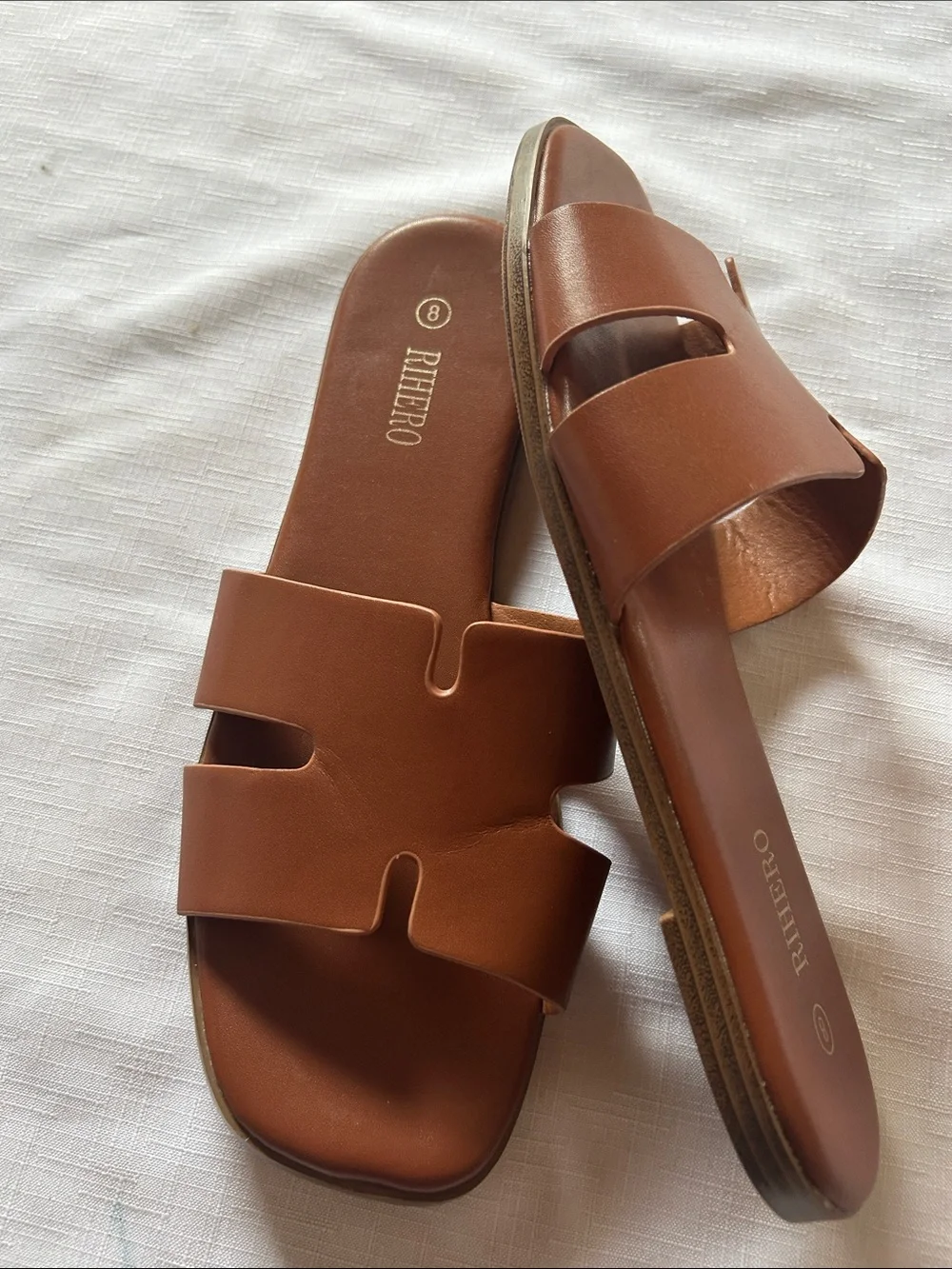 Women's Brown Slide Sandals with Cutout Straps